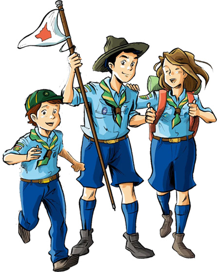 Zaini e taccuini su un tavolo durante una riunione scout