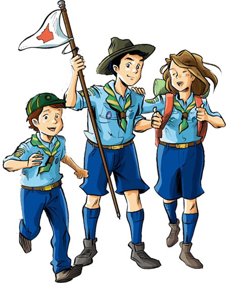 Zaini e taccuini su un tavolo durante una riunione scout